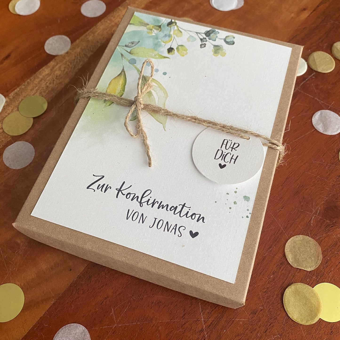 Geschenkverpackung - green leaves - Geschenk zur Konfirmation Kommunion
