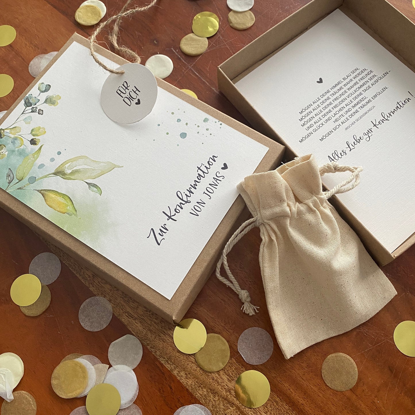 Geschenkverpackung - green leaves - Geschenk zur Konfirmation Kommunion