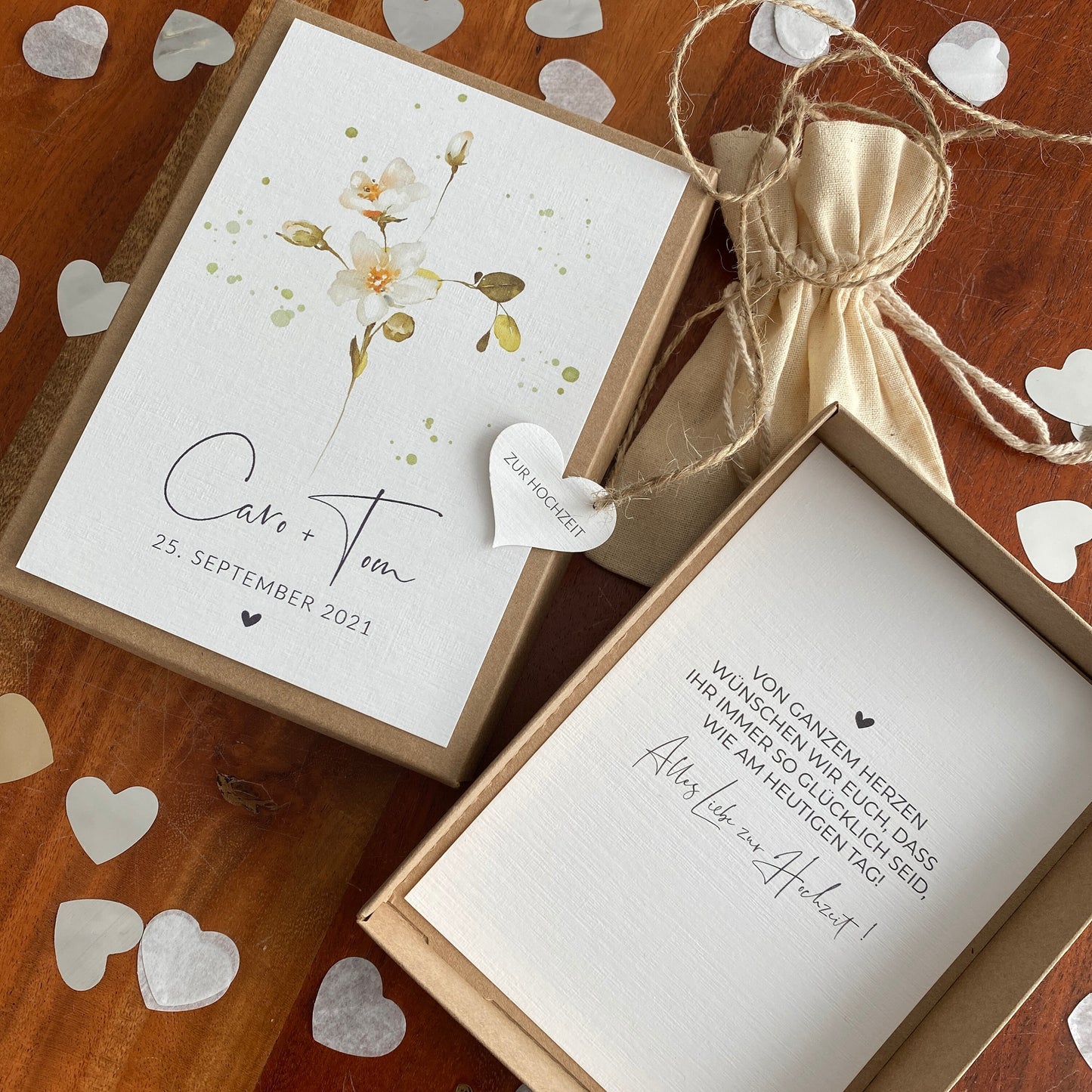 Geschenkverpackung -soft flower- | Geschenkbox | Geschenk zur Hochzeit | Geldgeschenk | individuell & personalisiert mit Namen und Datum