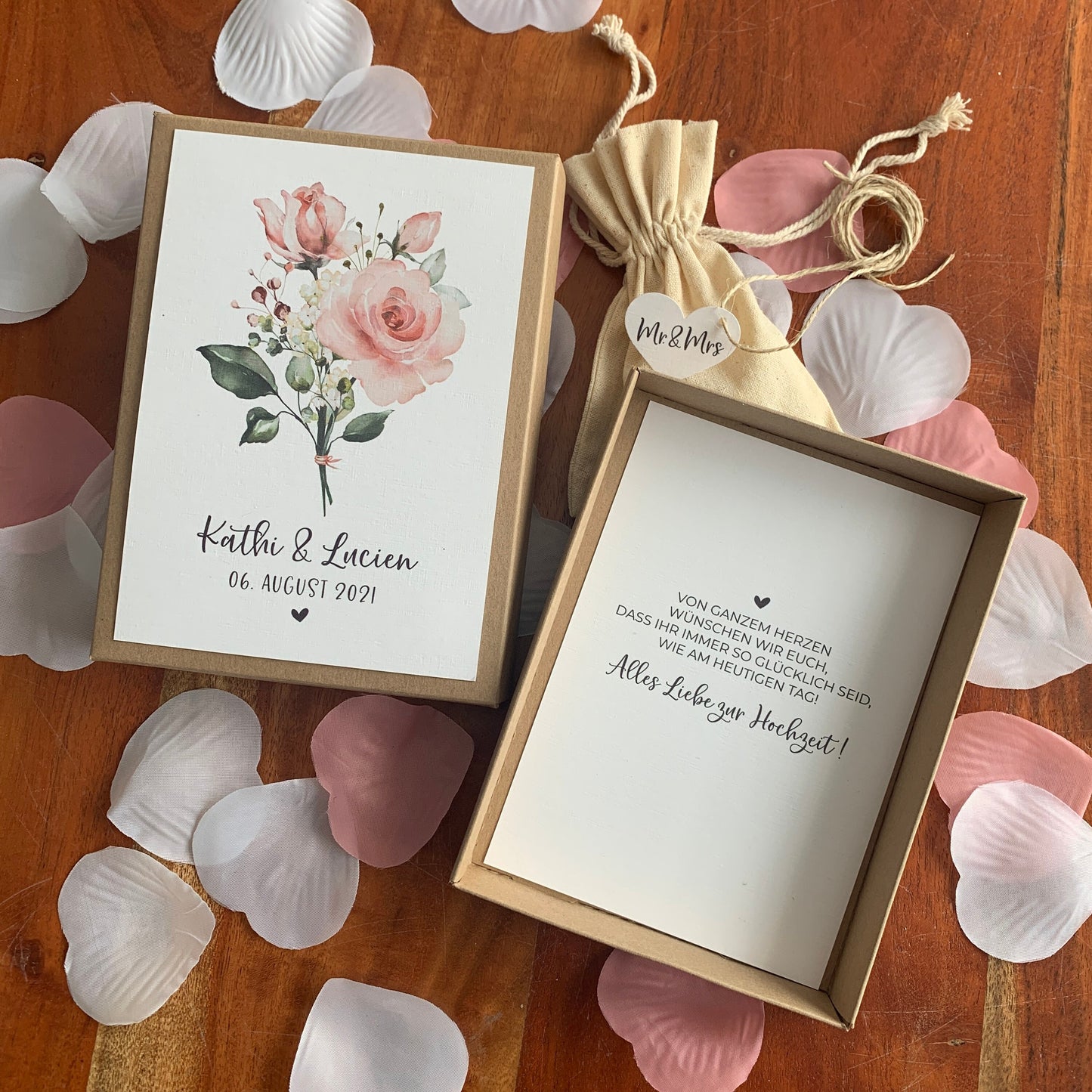 Geschenkverpackung -pink bouquet- | Geschenkbox | Geschenk zur Hochzeit | Geldgeschenk | individuell & personalisiert mit Namen und Datum