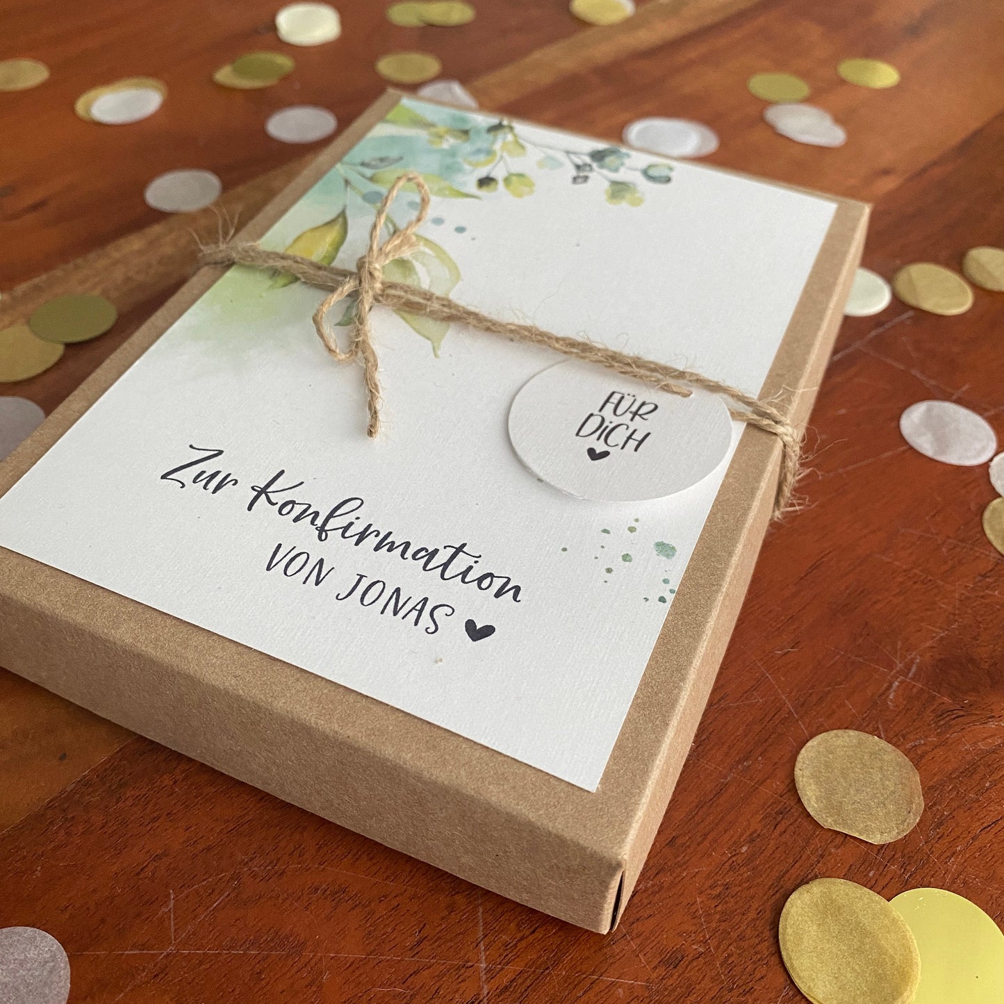 Geschenkverpackung -green leaves- | Geschenkbox | Geschenk zur Konfirmation Kommunion | Geldgeschenk | personalisiert mit Namen