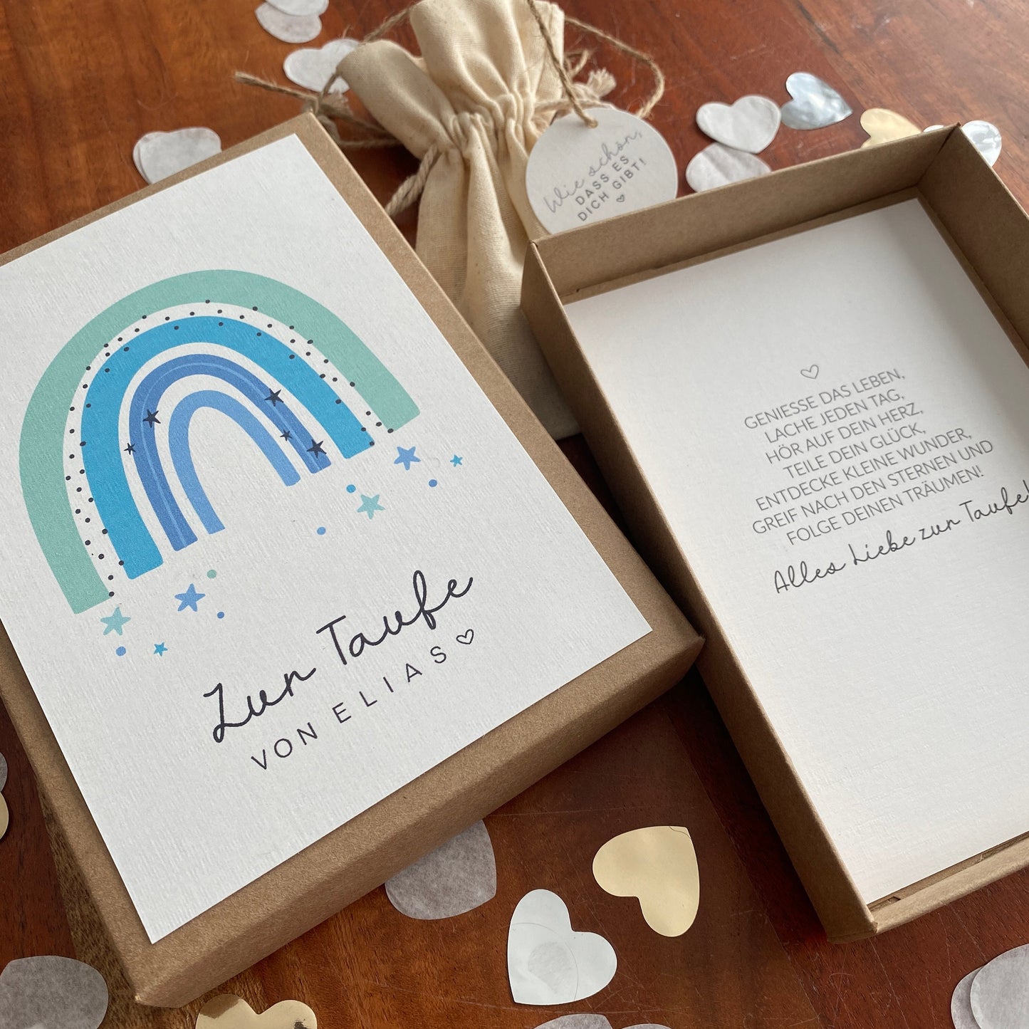 Geschenkverpackung -azure rainbow- | Geschenkbox | Geschenk zur Taufe | Geldgeschenk | individuell & personalisiert mit Namen