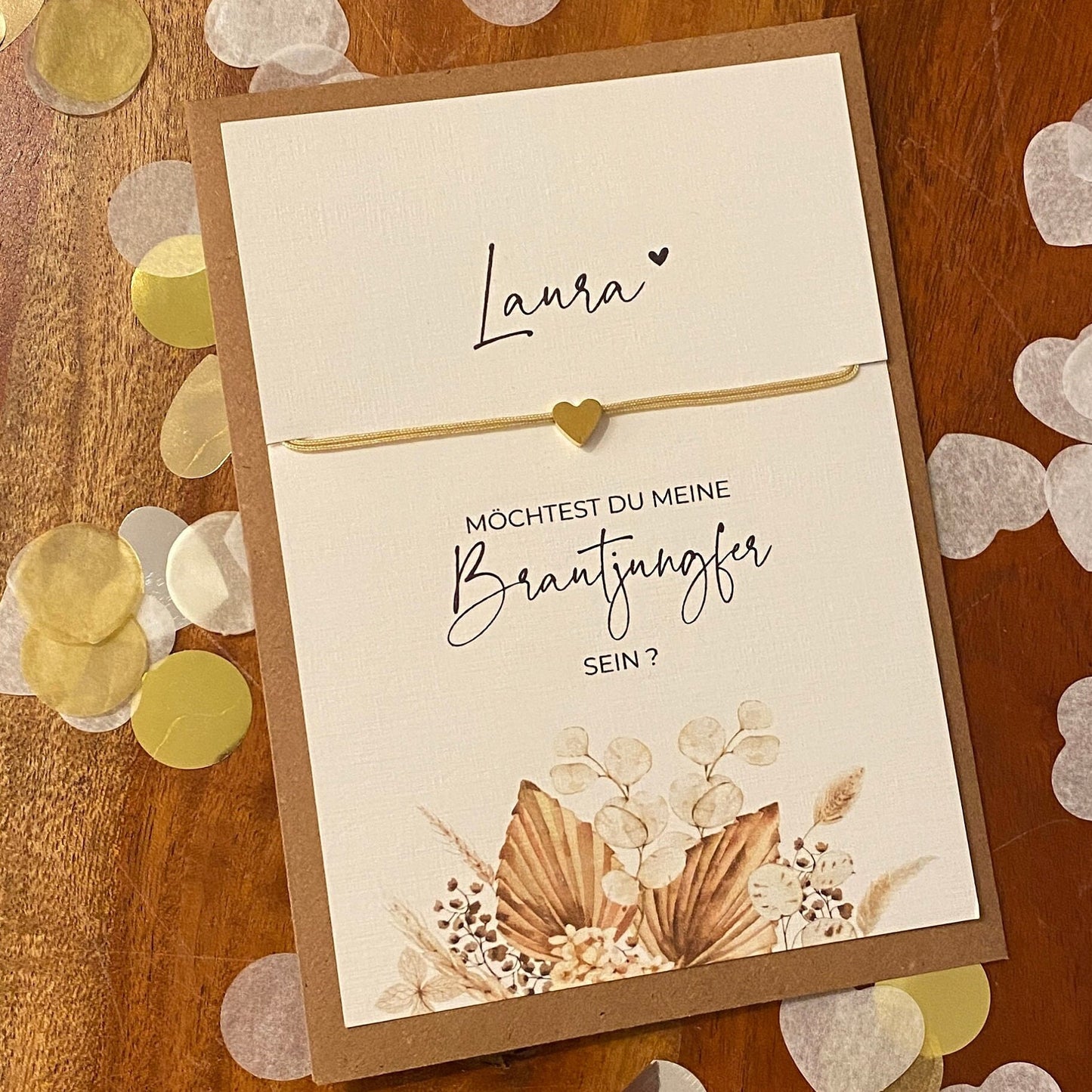 Möchtest du ... meine Brautjungfer sein ? | -boho flowers- | Geschenk für Brautjungfer | Armband mit Herz | personalisiert mit Namen