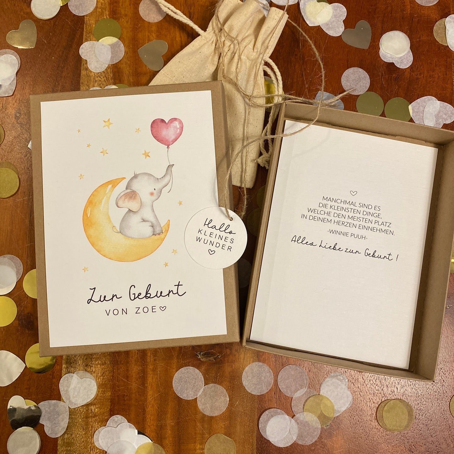 Geschenkverpackung - pink baby elephant - | Geschenkbox | Geschenk zur Geburt | Geldgeschenk | individuell & personalisiert mit Namen