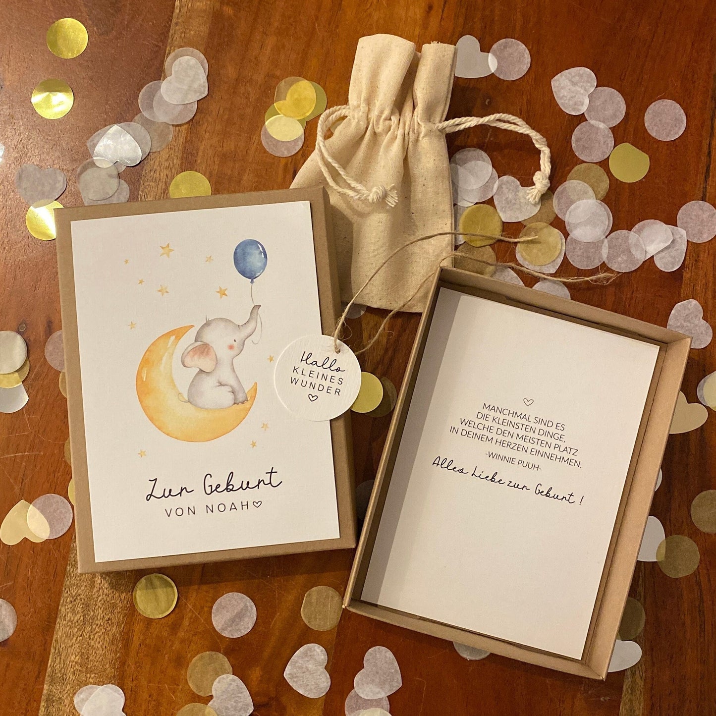 Geschenkverpackung - blue baby elephant - Geschenk zur Geburt