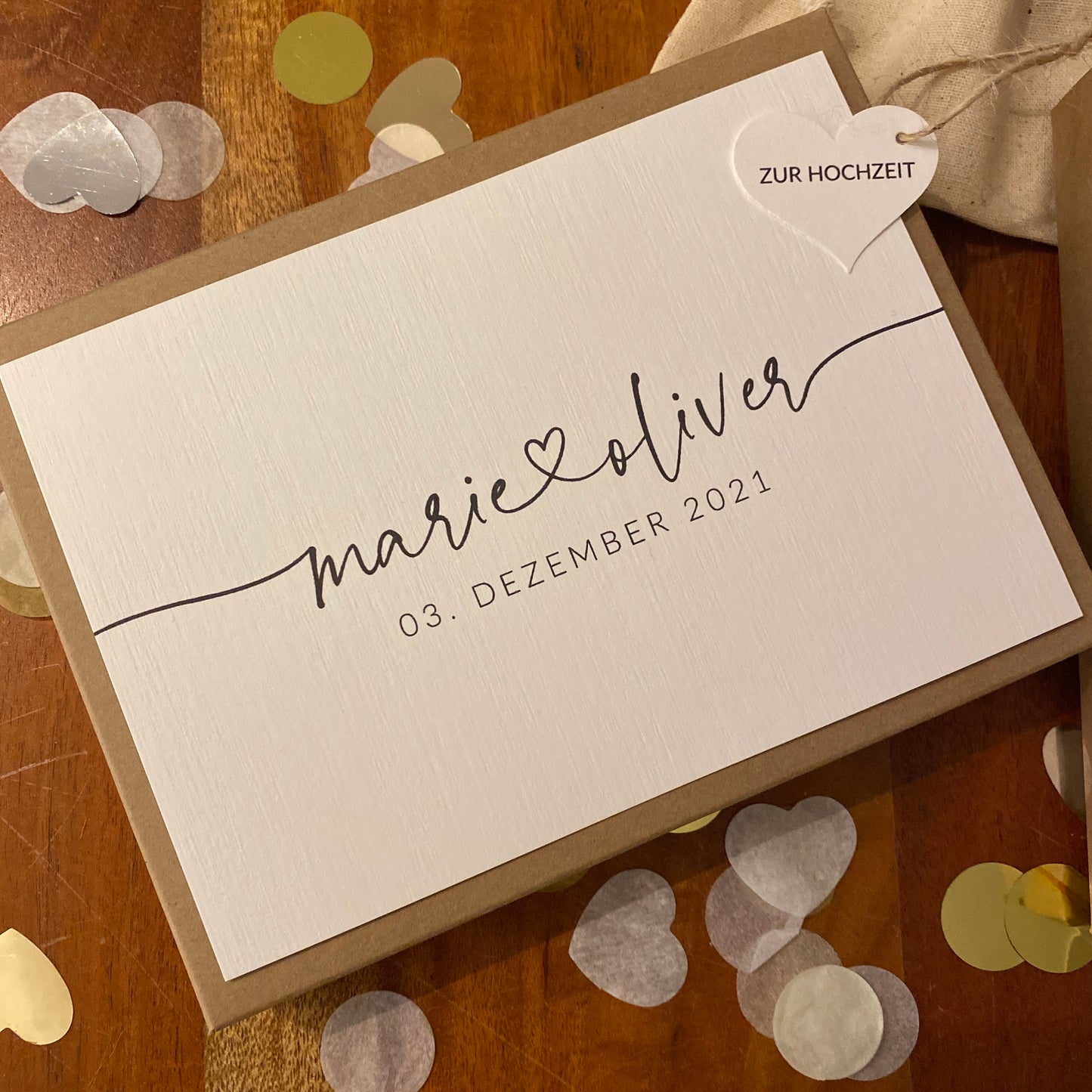 Geschenkverpackung -heart writing- | Geschenkbox | Geschenk zur Hochzeit | Geldgeschenk | individuell & personalisiert mit Namen und Datum