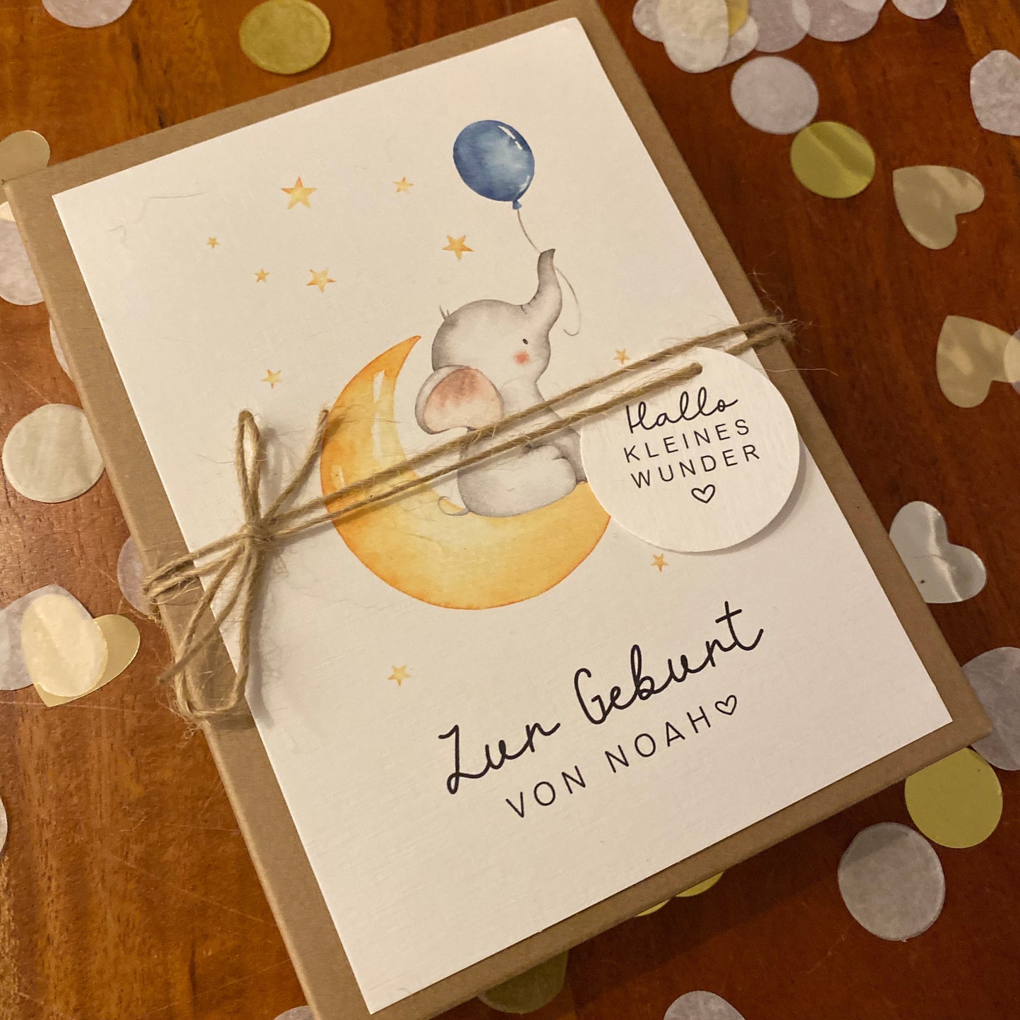 Geschenkverpackung - blue baby elephant - | Geschenkbox | Geschenk zur Geburt | Geldgeschenk | individuell & personalisiert mit Namen