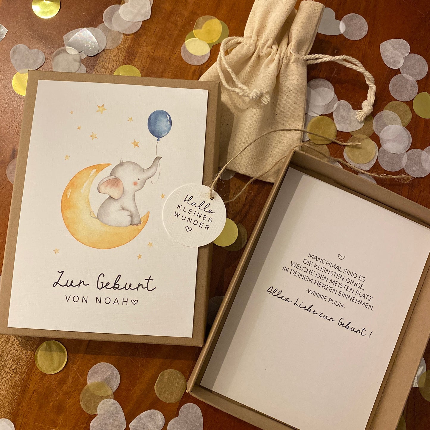 Geschenkverpackung - blue baby elephant - Geschenk zur Geburt