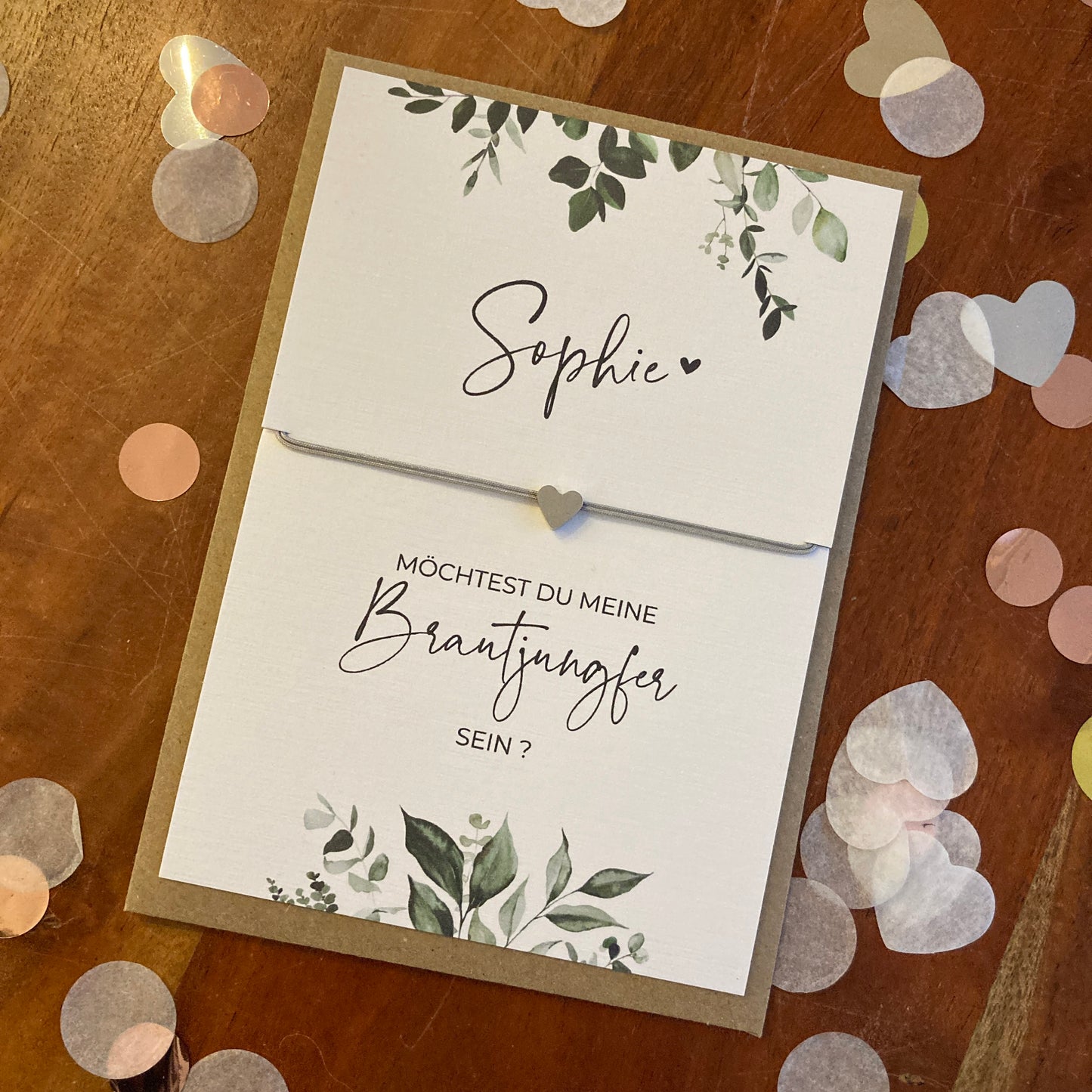 Möchtest du ... meine Brautjungfer sein ? | - Eukalyptus - | Geschenk für Brautjungfer | Armband mit Herz | personalisiert mit Namen + Bild