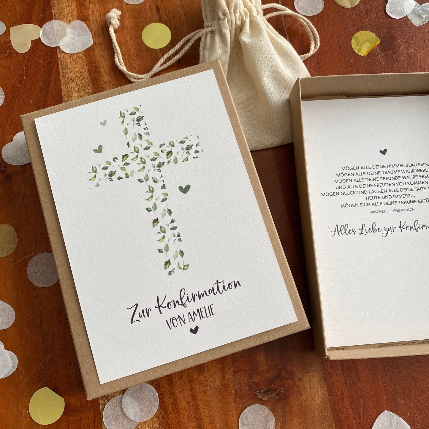 Geschenkverpackung - cross of leaves - Geschenk zur Konfirmation Kommunion