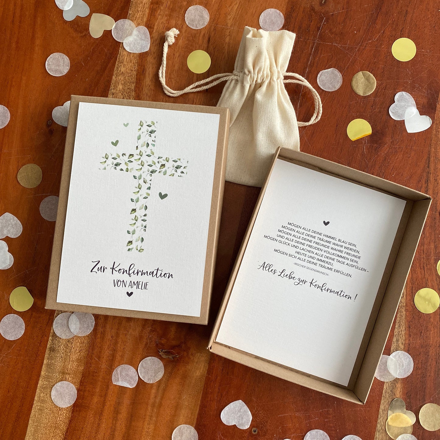 Geschenkverpackung - cross of leaves - | Geschenkbox | Geschenk zur Konfirmation Kommunion | Geldgeschenk | personalisiert mit Namen