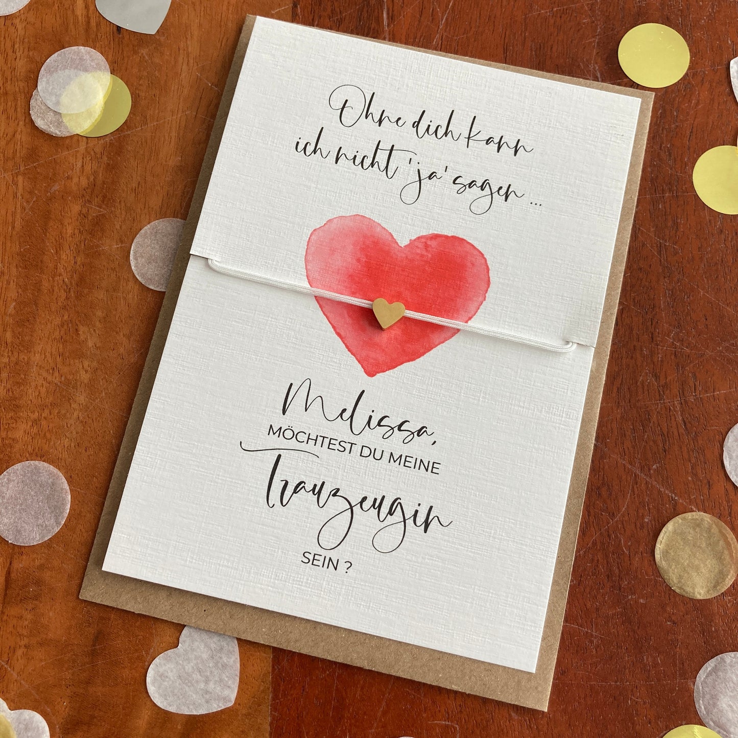 Möchtest du ... meine Trauzeugin sein ? | - red watercolor heart - | Geschenk für Trauzeugin | Armband mit Herz | personalisiert mit Namen