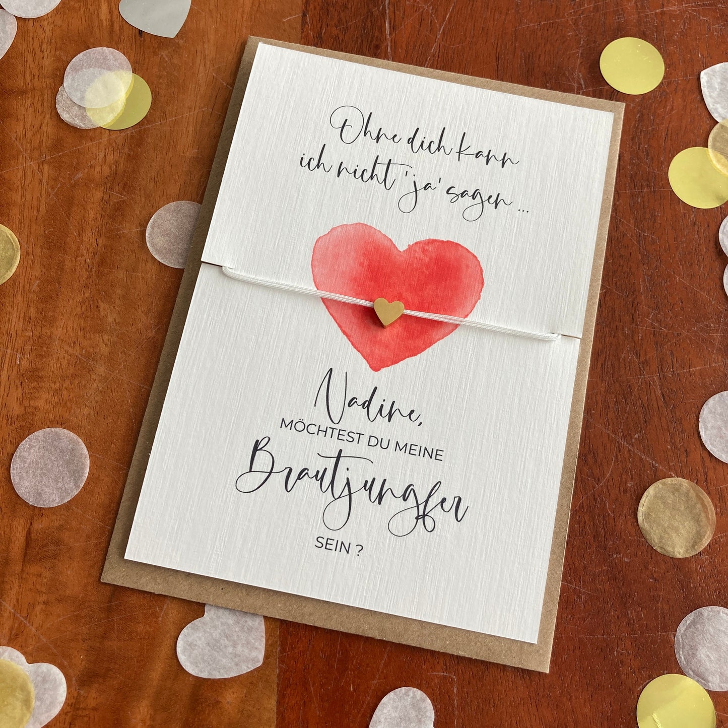 Möchtest du meine Brautjungfer werden ? | red watercolor heart | Geschenk für Brautjungfer | Armband mit Herz | personalisiert mit Namen