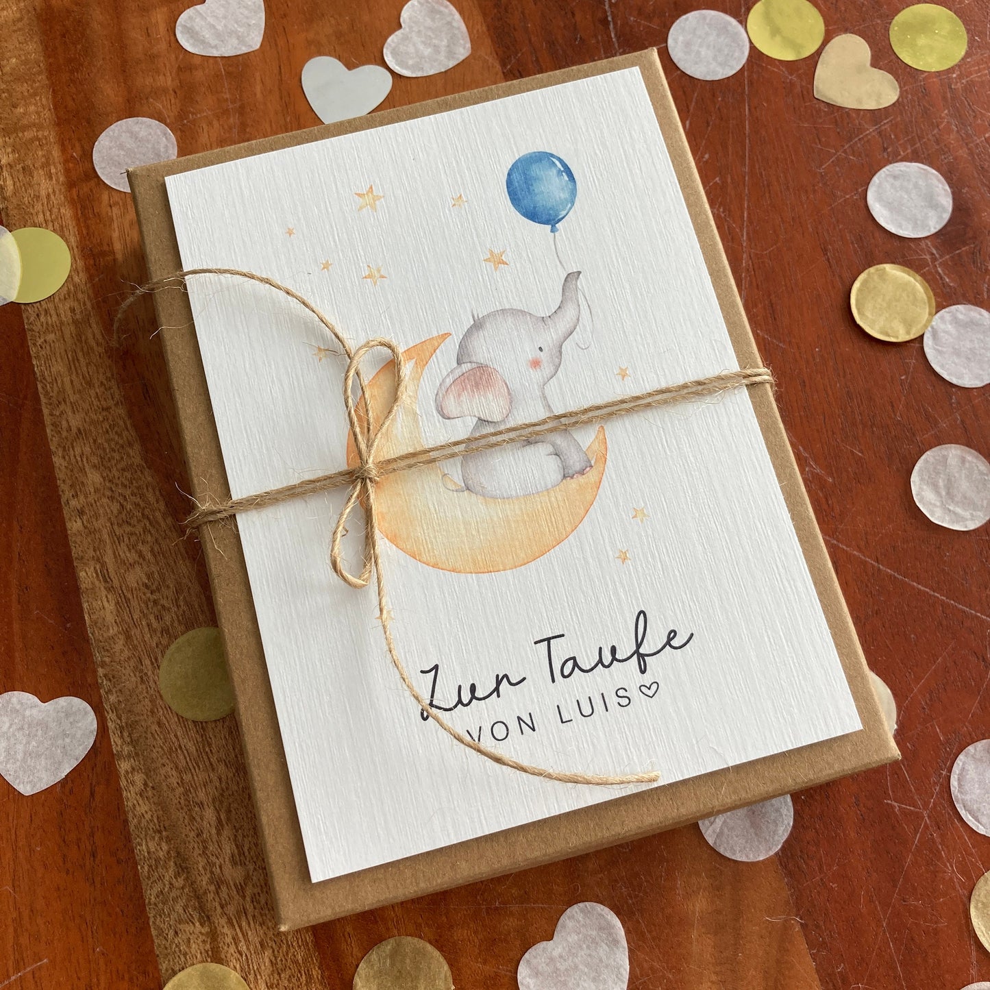 Geschenkverpackung - Elefant mit blauem Ballon - Geschenk zur Taufe