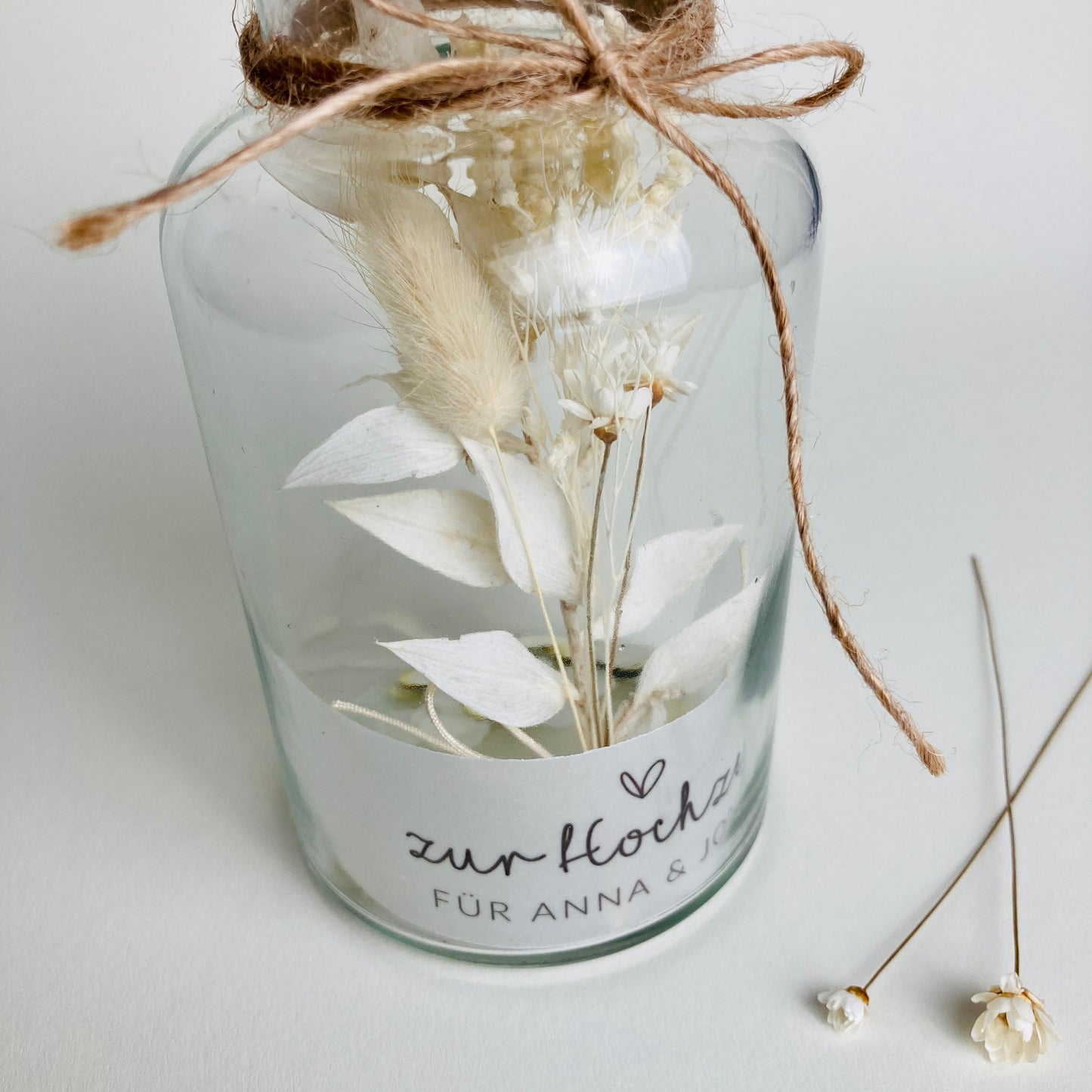 Geschenkglas groß - creamy flower - | Geschenkverpackung | Geschenk zur Hochzeit | Geldgeschenk beige Trockenblumenstrauß | personalisiert