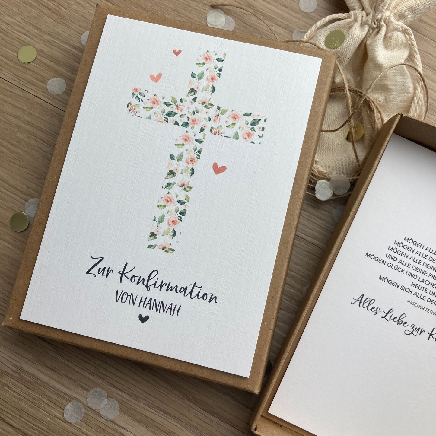 Geschenkverpackung - cross of leaves & roses - Geschenk zur Konfirmation Kommunion
