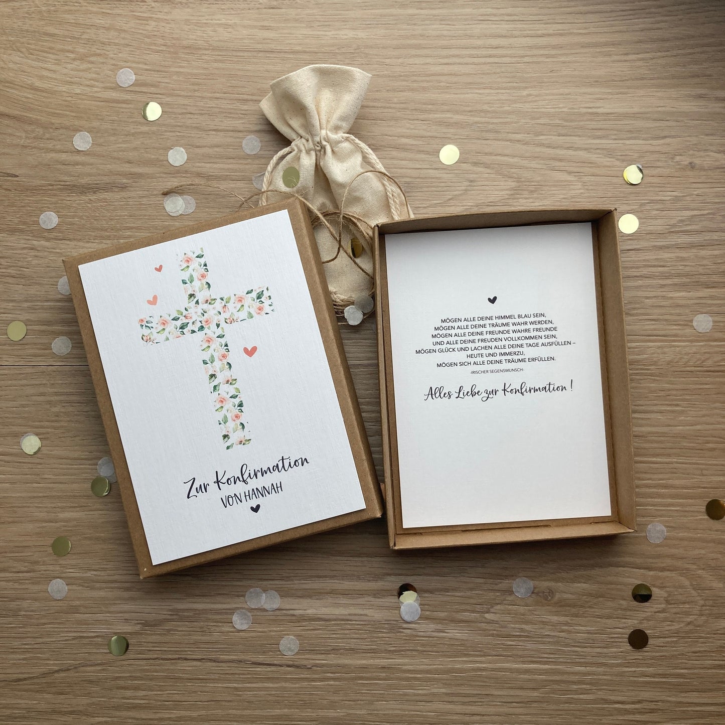 Geschenkverpackung - cross of leaves & roses - Geschenk zur Konfirmation Kommunion