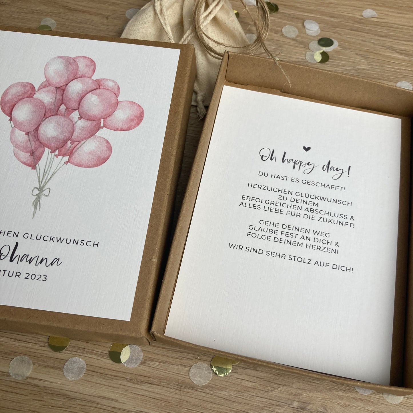Geschenkverpackung - Abschluss Ballons rosa - | Geschenkbox | Geschenk Abitur Bachelor Master | Geldgeschenk | personalisiert mit Namen